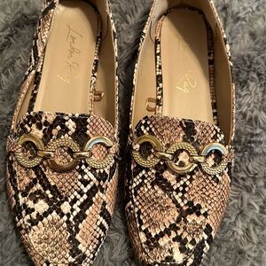 Snakeskin Loafers with Gold Accents